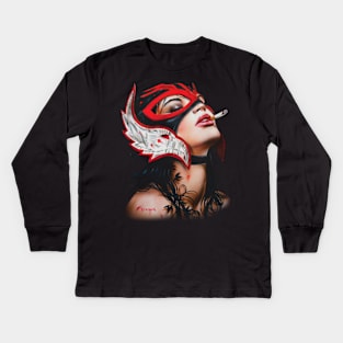 Mask girl smoking Kids Long Sleeve T-Shirt